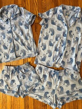 Blue Leopard-Print Short Pajama Set mother daughter or sibling set